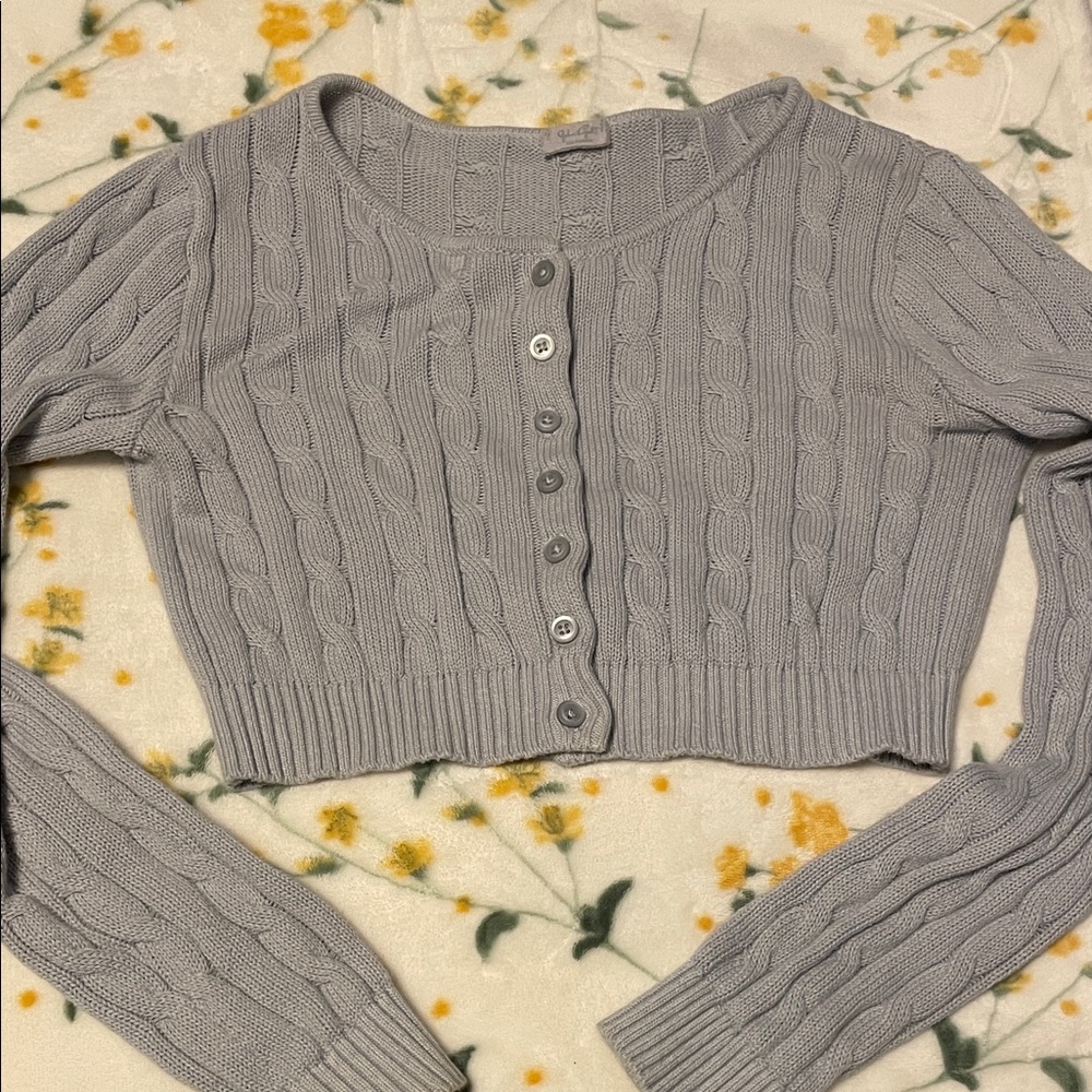 Gray Cable Knit Cropped Sweater - image 1